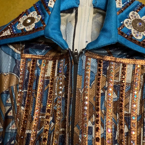 Performance Rodeo‎ Western Rhinestone Horse Riding Top Back Zip Blue Small - Picture 9 of 10